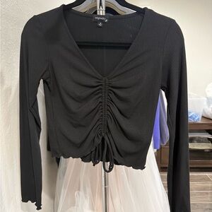 Originally Yours Black Ruched Long Sleeve Top